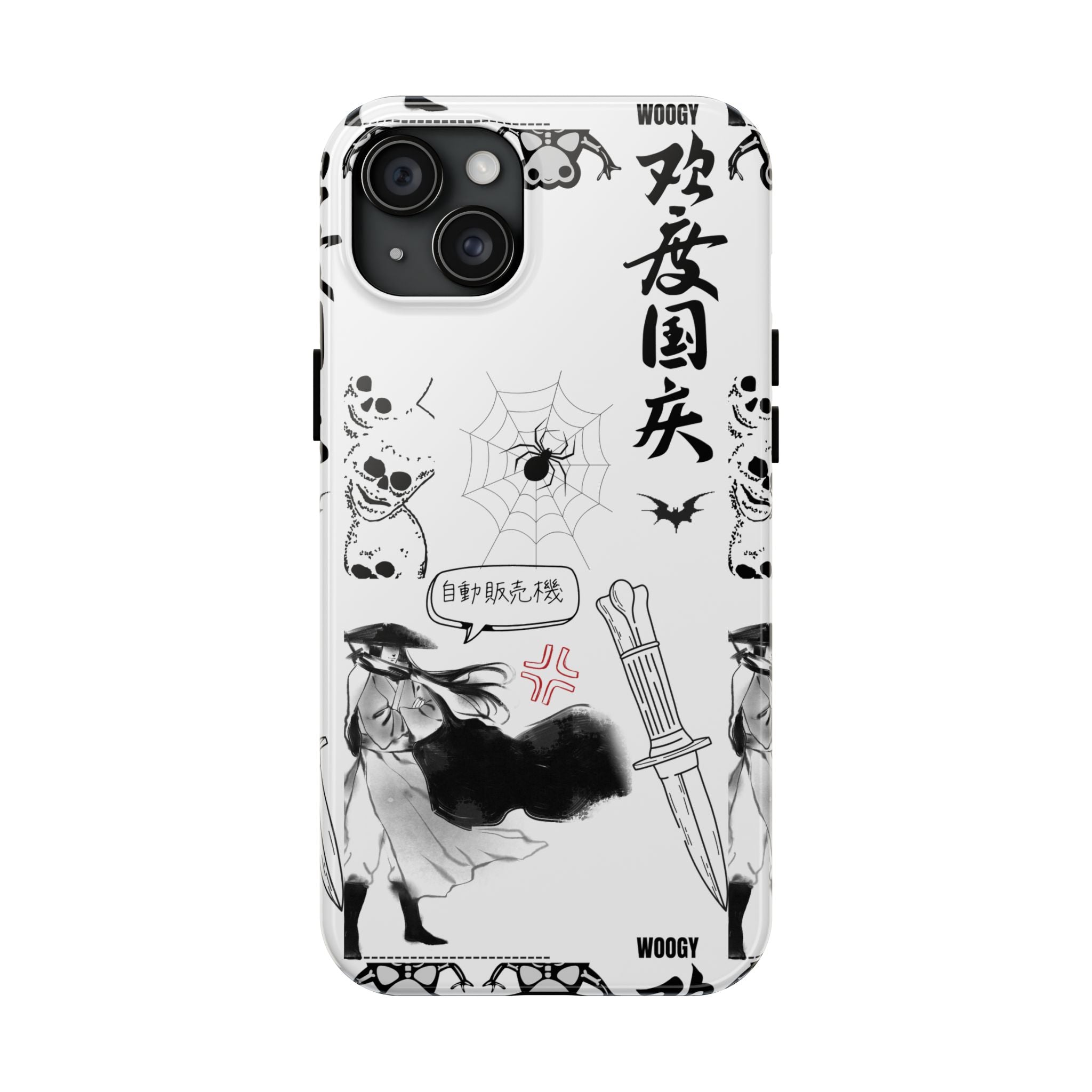Tough Phone Case — Black & White Gothic Manga Graphic with Japanese Text