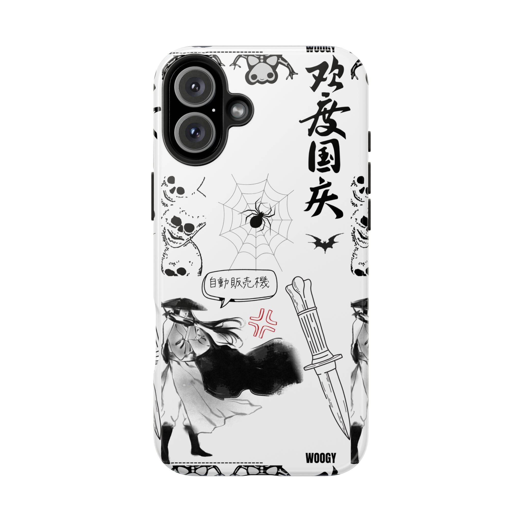 Tough Phone Case — Black & White Gothic Manga Graphic with Japanese Text