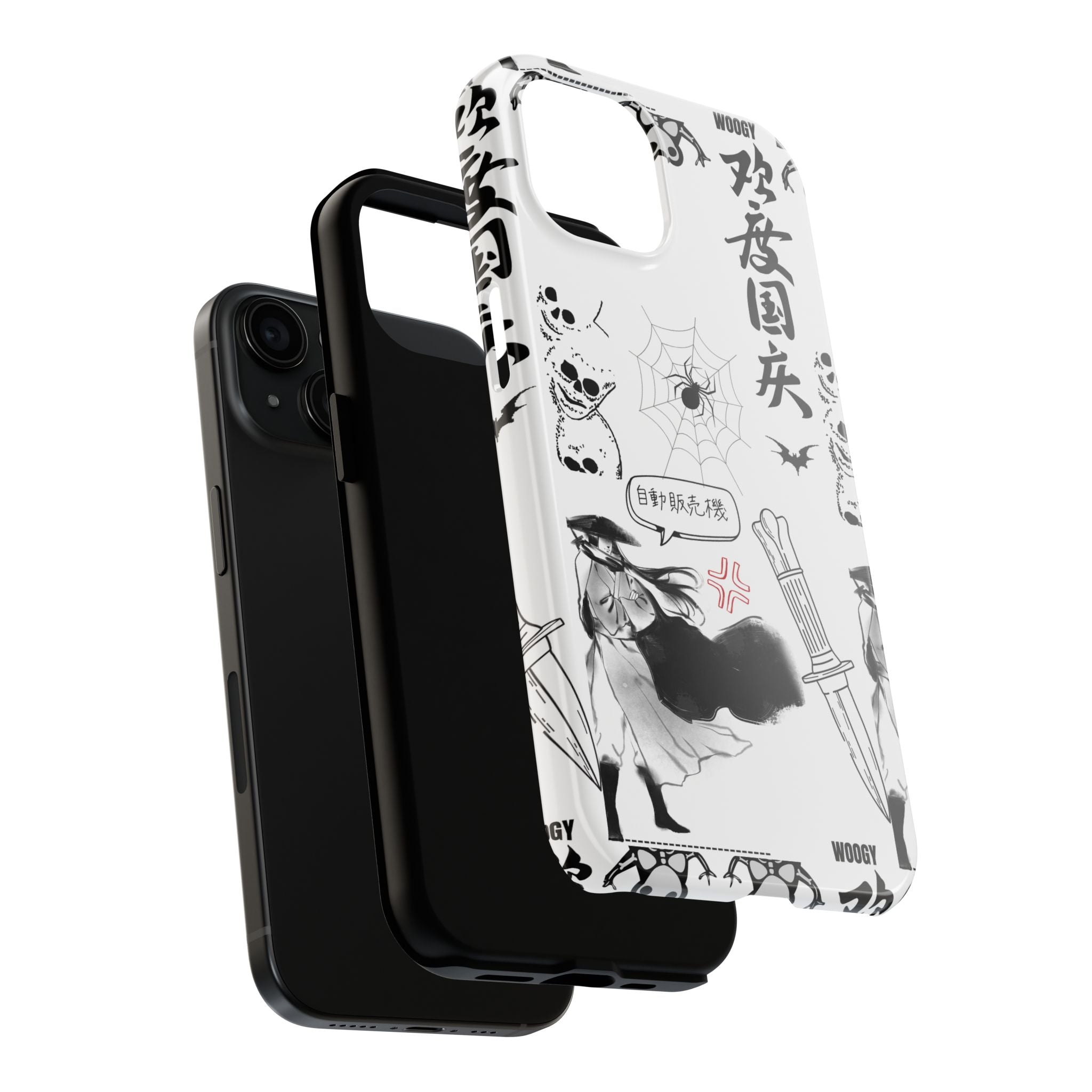 Tough Phone Case — Black & White Gothic Manga Graphic with Japanese Text
