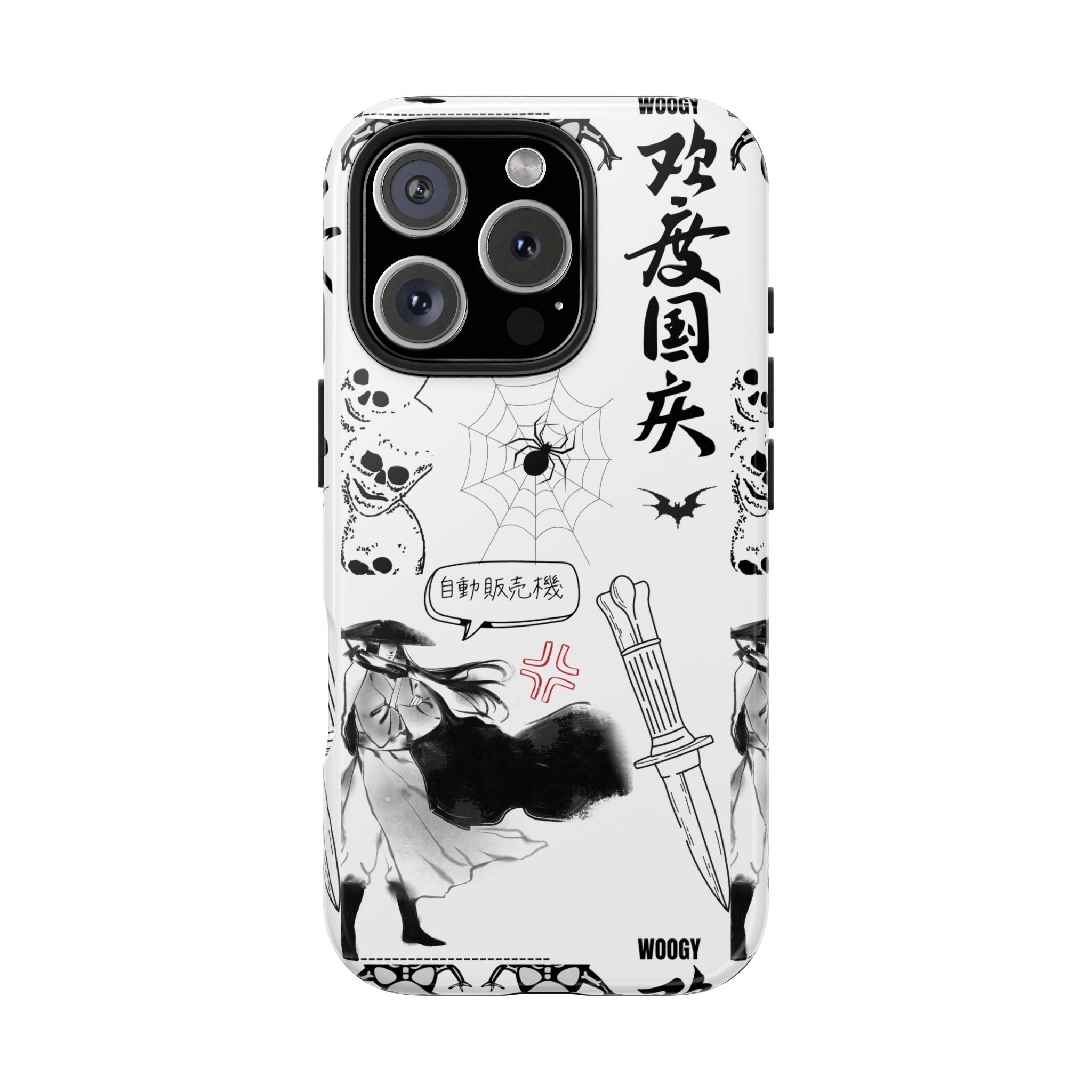 Tough Phone Case — Black & White Gothic Manga Graphic with Japanese Text