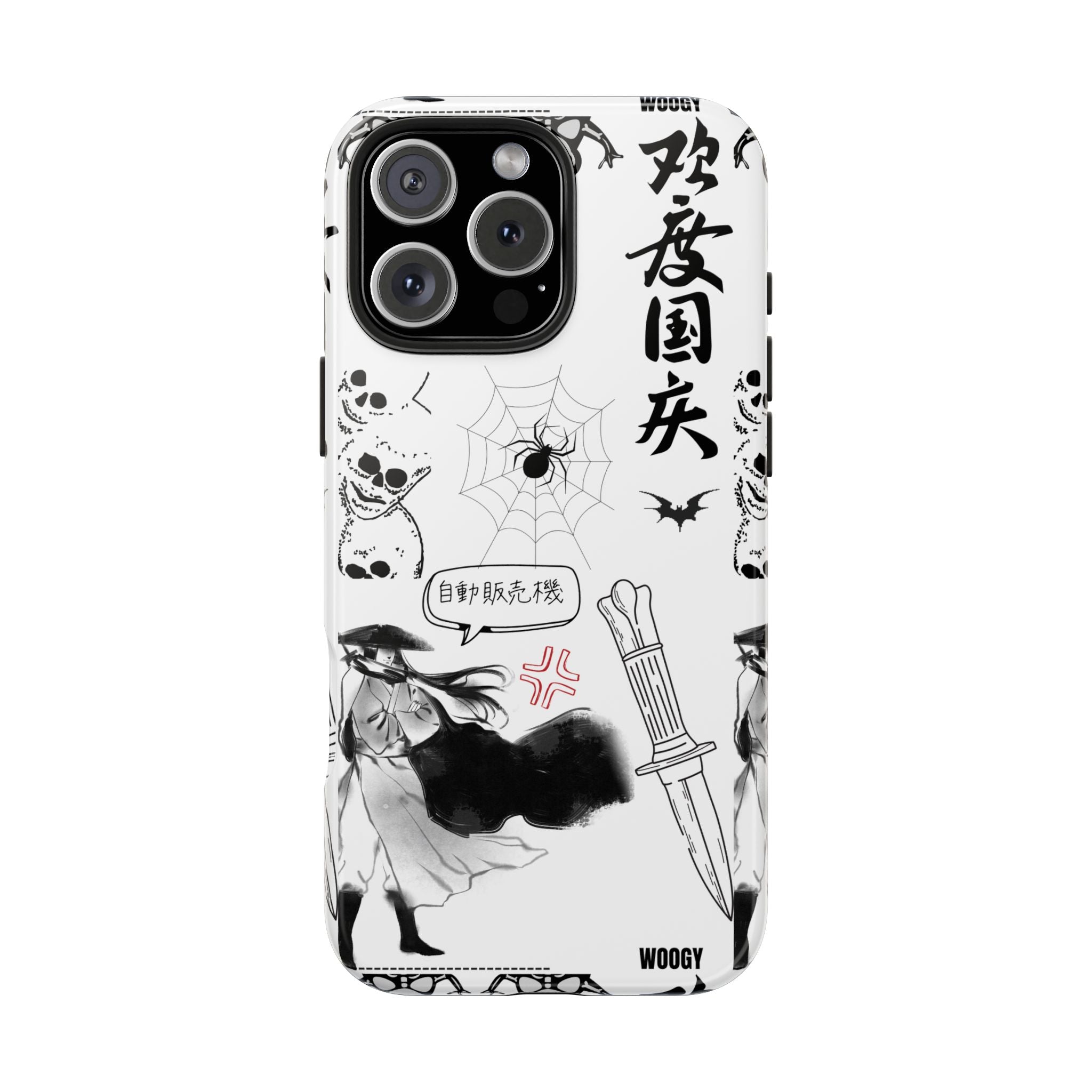 Tough Phone Case — Black & White Gothic Manga Graphic with Japanese Text
