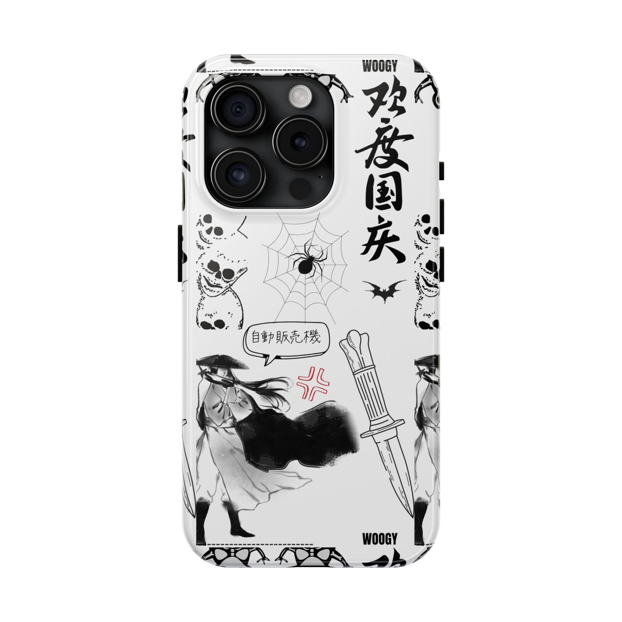 Tough Phone Case — Black & White Gothic Manga Graphic with Japanese Text