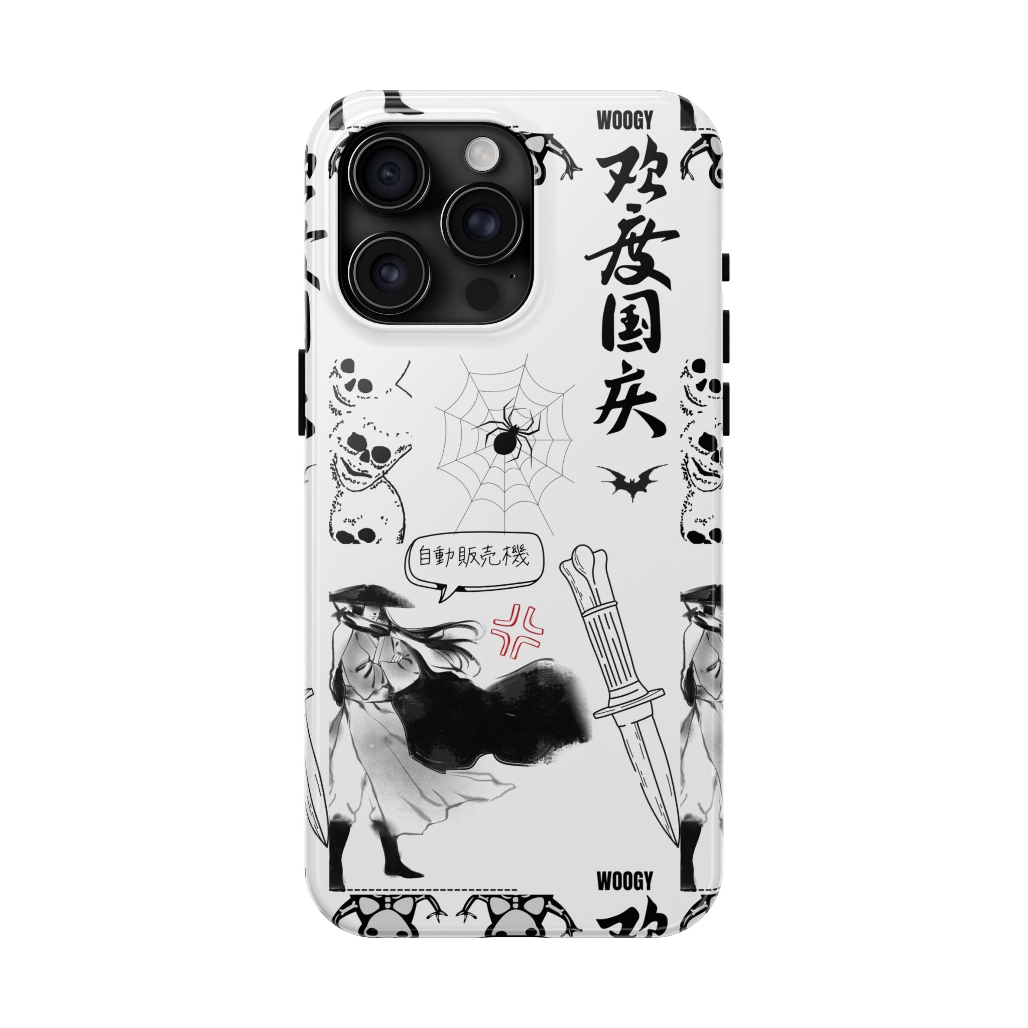 Tough Phone Case — Black & White Gothic Manga Graphic with Japanese Text